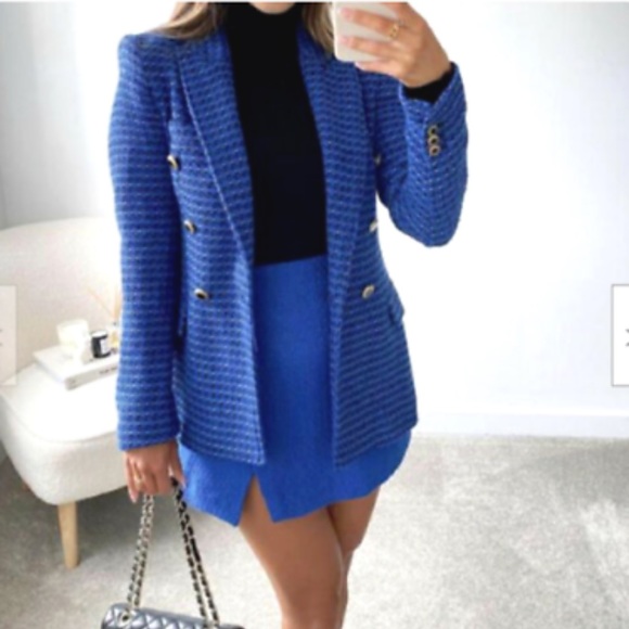🔴LAST1️⃣ ZARA | NWT Combination TEXTURED BLAZER BLUE Blogger’s Fav Small Blue - Picture 6 of 14